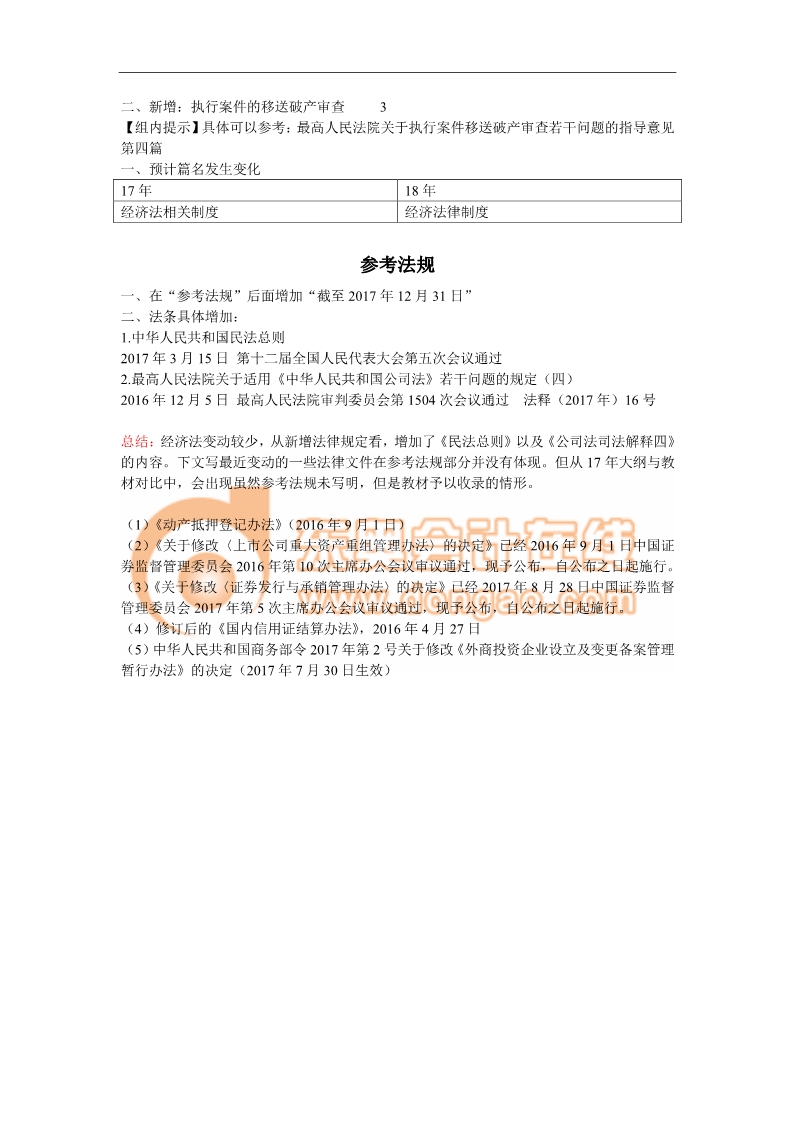 注會(huì)考試《經(jīng)濟(jì)法》考試大綱變化分析