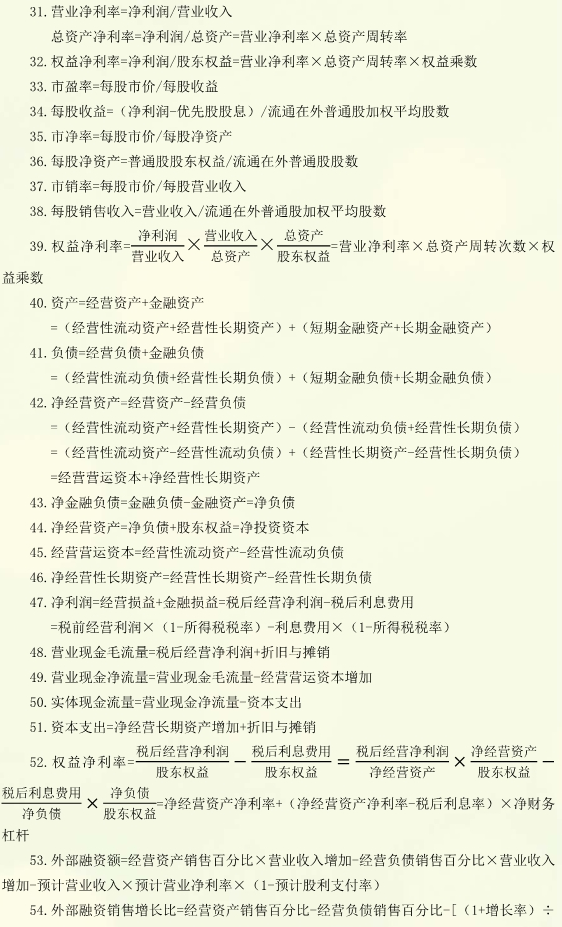 cpa財(cái)管公式