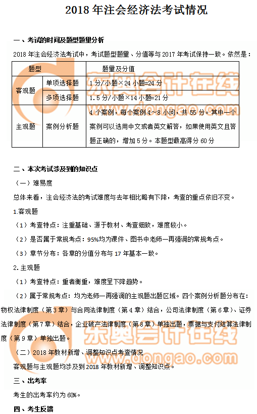 cpa經濟法考情分析