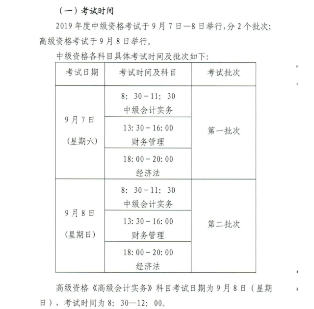 中級(jí)會(huì)計(jì)考試時(shí)間
