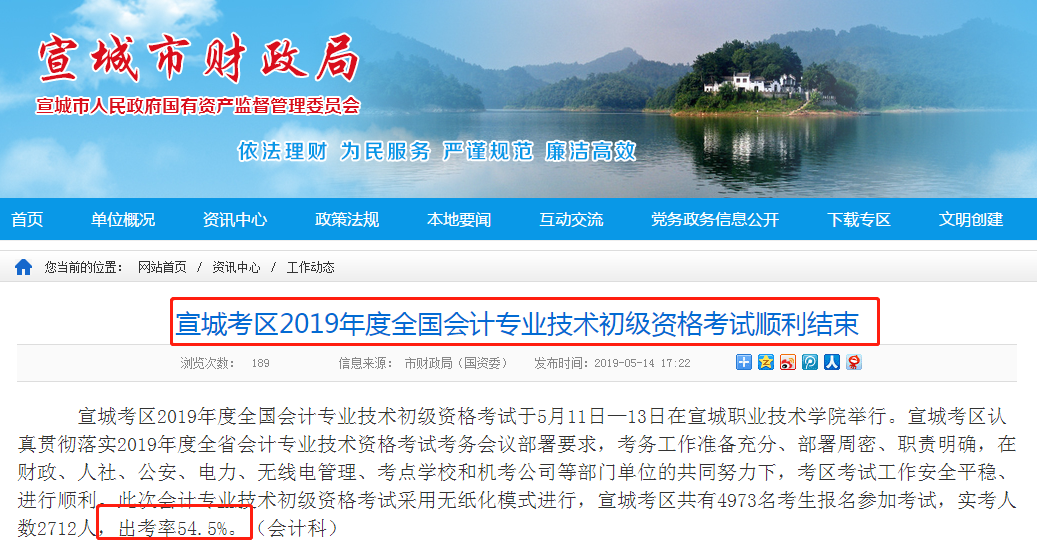 安徽省宣城市初級(jí)會(huì)計(jì)考試出考率54.5%