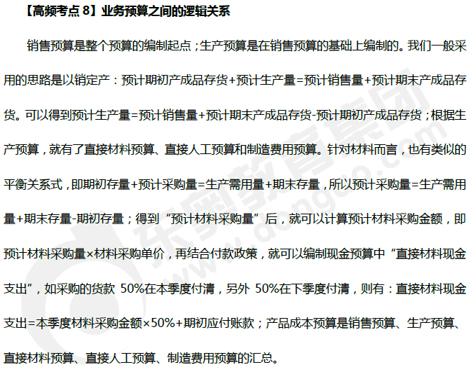 中級會計《財務(wù)管理》高頻考點：業(yè)務(wù)預(yù)算之間的邏輯關(guān)系