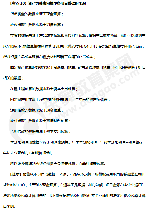 資產(chǎn)負債表預算中項目數(shù)據(jù)的來源