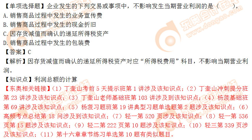 2018年稅務(wù)師《財務(wù)與會計》單選題：利潤總額的計算