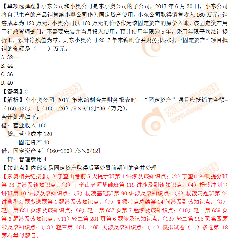 2018年稅務(wù)師《財(cái)務(wù)與會(huì)計(jì)》單選題：固定資產(chǎn)項(xiàng)目抵銷