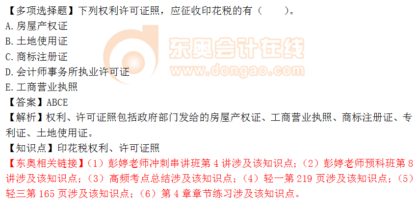 2018年稅務師《稅法二》多選題：印花稅權利、許可證照