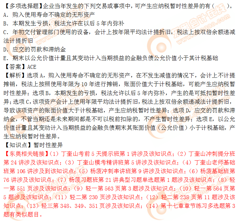 2018年稅務(wù)師《財務(wù)與會計》多選題：暫時性差異