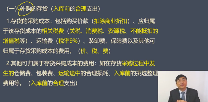（一）外購的存貨（入庫前的合理支出）