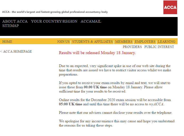 12月ACCA考試成績(jī)公布時(shí)間