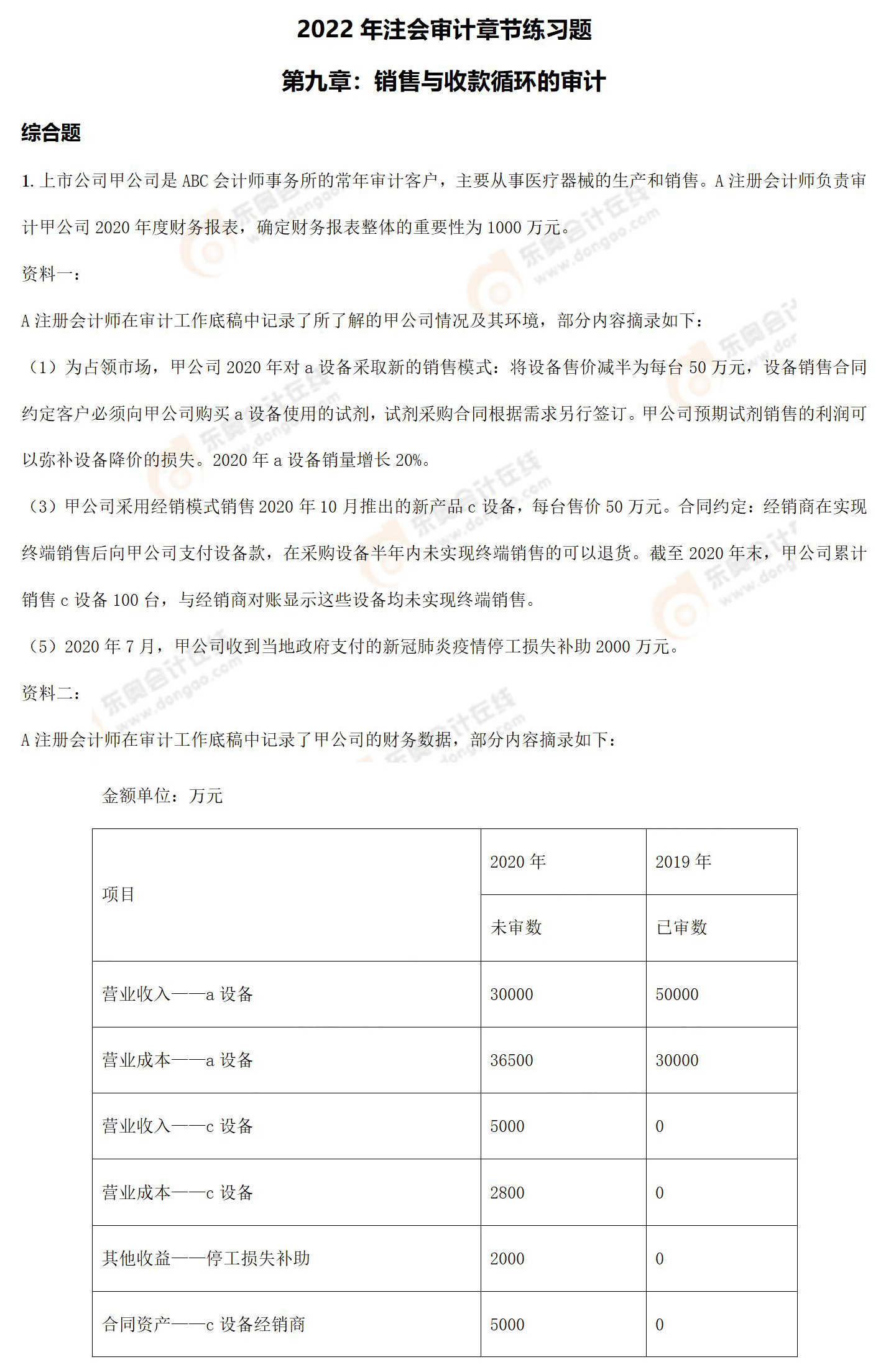 注冊會計師《審計》第九章章節(jié)練習題 注冊會計師《審計》第九章章節(jié)練習題
