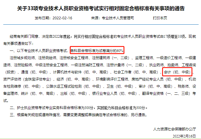 初級會計考試合格標準
