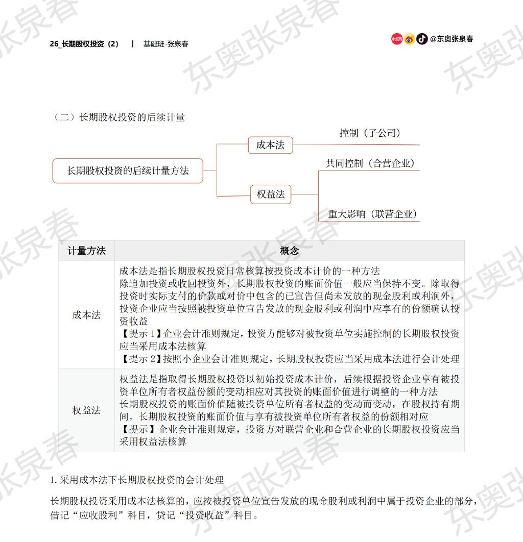 初級會計長期股權投資的后續(xù)計量方法