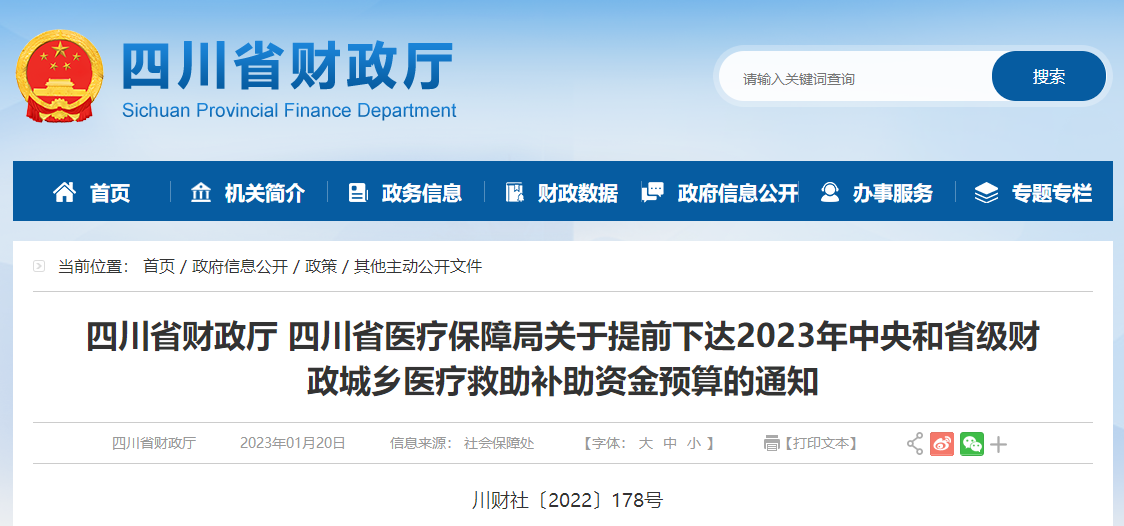 關于下達2023年城鄉(xiāng)醫(yī)療救助補助資金預算的通知 關于下達2023年城鄉(xiāng)醫(yī)療救助補助資金預算的通知