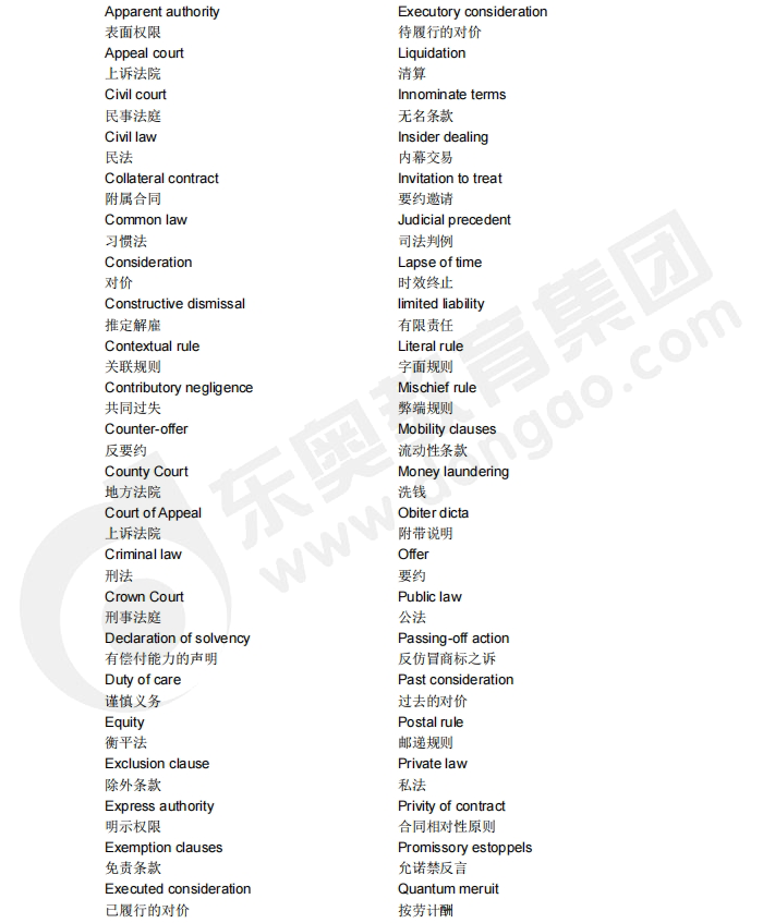 acca備考干貨：F4（公司法與商法）重點詞匯中英對照